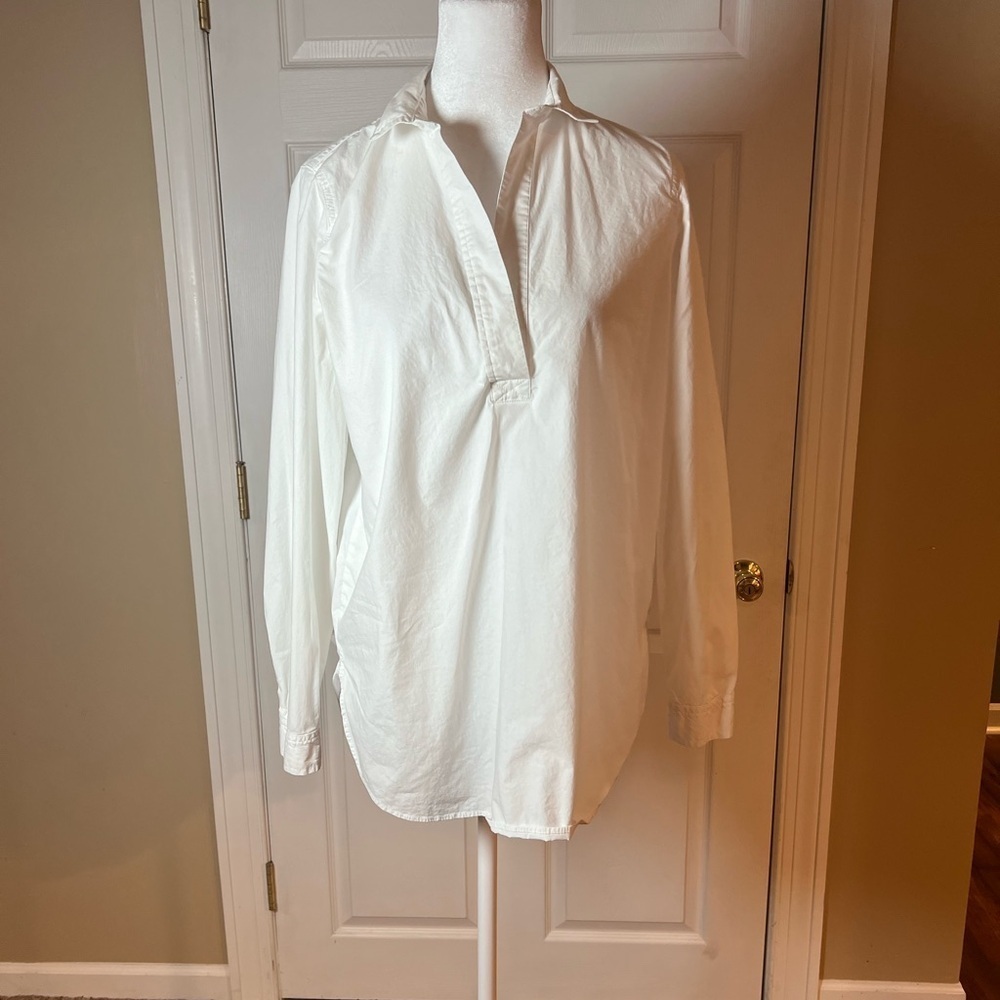 J Crew Women's Size Small Bungalow Poplin White Blouse